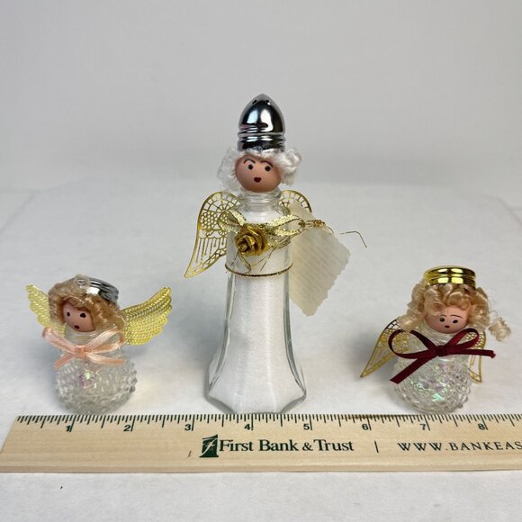 Set Of 3 Vintage Kitchen Angel Salt and Pepper Shakers Glass Handmade 2.5"-5" - Picture 12 of 13